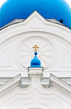 details of top part of Bogolubovo monastery including blue small and big domes  (monastery is dating from 1866)