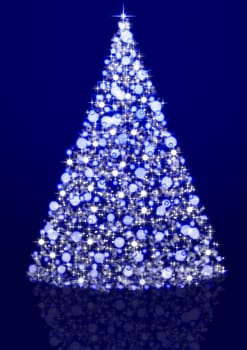 Dark blue background and shining Christmas tree