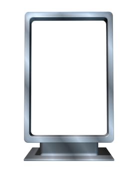 Marketing and advertising campaign with a single blank vertical billboard made of shiny metal in a dynamic angle as a sales display for an ad program for selling goods and services for  businesses .