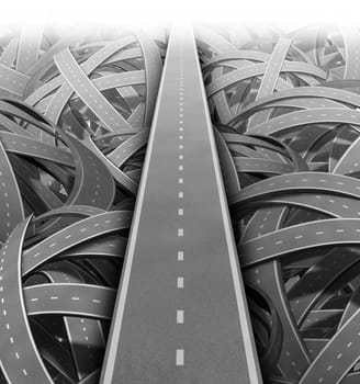Cut through the mess for Solutions and success with clear vision and strategy due to careful planning and management building a road bridge over a maze of tangled mess of roads and highways cutting through the confusion and succeeding in business and life.