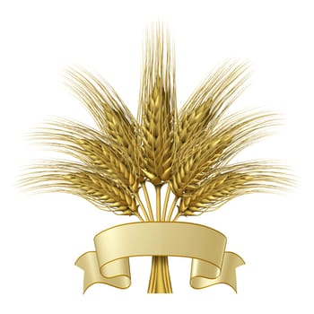 Wheat design with a blank ribbon banner as a group of growing natural grass plants for farming and harvesting as a healthy high fibre yellow golden grain crop for a bakery and baked goods.