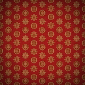 Red and gold leaf antique old wallpaper with an ancient retro style victorian pattern style with a textured old fashioned design element.