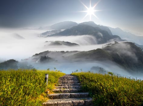 Nice mountain with flower and cloud for adv or others purpose use