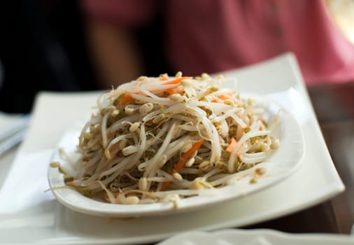 Soya sprouts in chinese restaurant close up