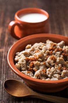 Slovenian traditional buckwheat meal close up shoot