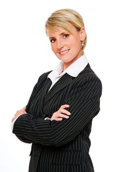 young confident blond business woman, isolated on white