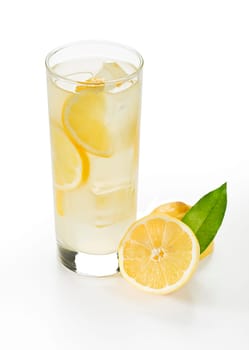 Glass of fresh lemonade isolated on white