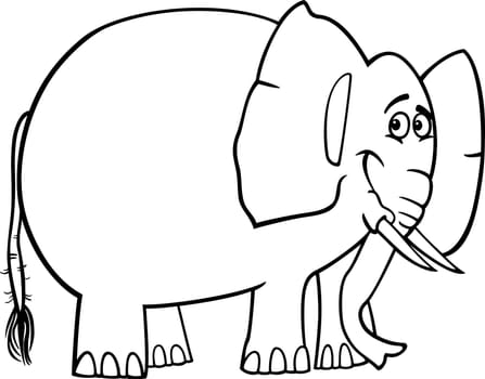 Black and White Cartoon Illustration of Cute African Elephant for Coloring Book