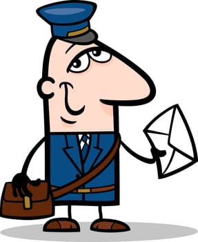 Cartoon Illustration of Funny Postman with Letter Profession Occupation