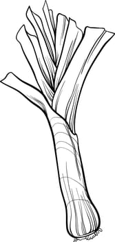 Black and White Cartoon Illustration of Leek Vegetable Food Object for Coloring Book