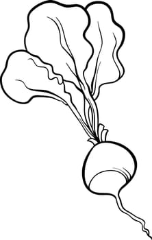 Black and White Cartoon Illustration of Radish Vegetable Food Object for Coloring Book
