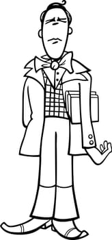 Black and White Cartoon Illustration of Funny Poet or Eccentric Man Caricature