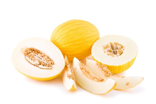 Sweet yellow melon fruit isolated on white