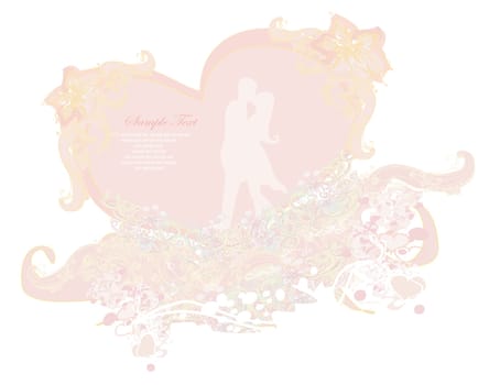 Floral greeting card with silhouette of romantic couple
