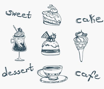 menu coffee shop doodle set