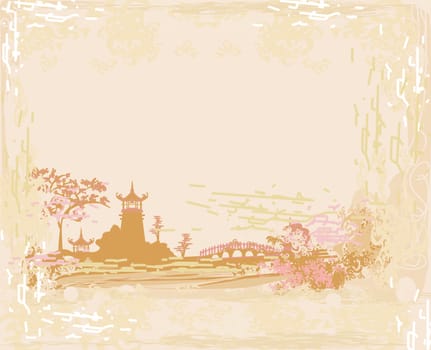 old paper with  abstract Asian Landscape