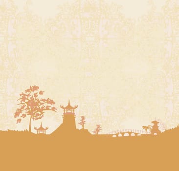 old paper with  abstract Asian Landscape