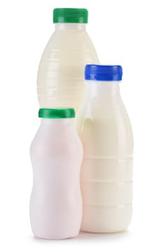 Composition with plastic bottles of milk products