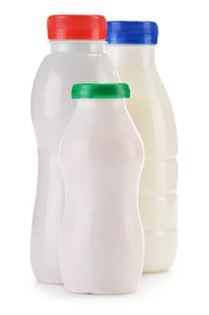 Composition with plastic bottles of milk products