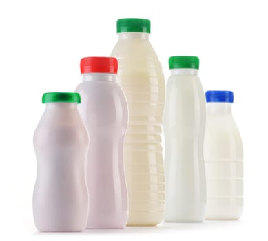 Composition with plastic bottles of milk products