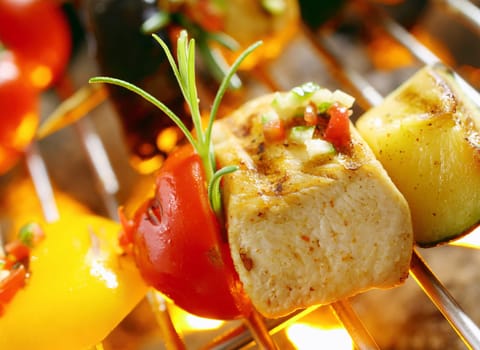 Close up shot of grilled vegetable on grilling pan