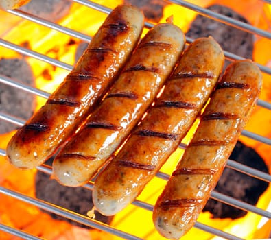 Grilled Italian pork sausage on a grilling pan
