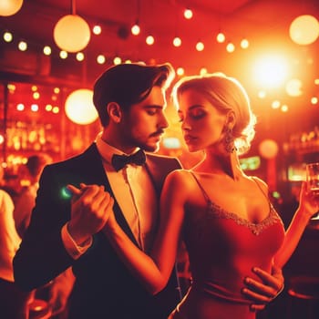 couple dance in a bar , dim light , romantic vintage atmosphere generative ai art