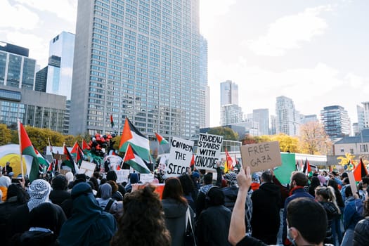 Toronto, Canada - 28 October 2023: Toronto holds a protest against the Israeli incursion into Gaza. High quality photo