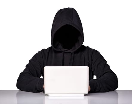 portrait of hacker isolated on white background