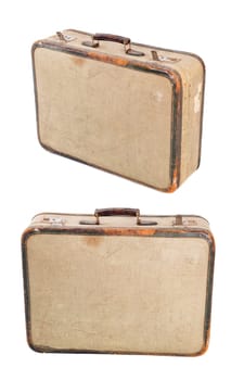 Vintage brown suitcase isolated on white background