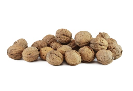 Walnuts, fruits isolated on white background