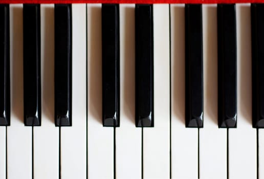 The top view of a piano keyboard.