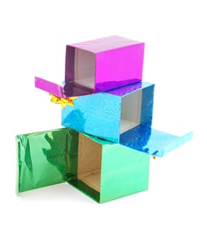Christmas box gifts with satin bow isolated on white background