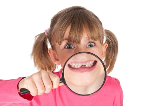 Girl shows gap between her teeth