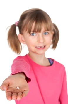 Girl shows baby teeth