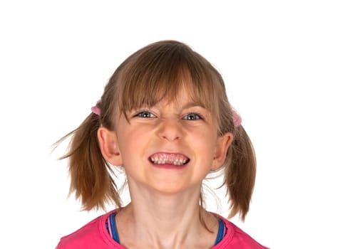 Girl shows gap between her teeth