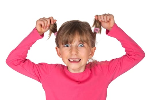 Girl shows gap between her teeth
