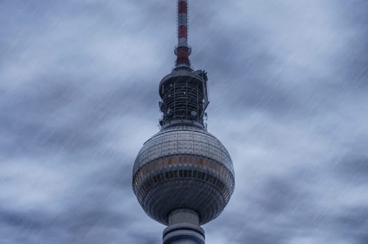 tv tower berlin on a rainy day