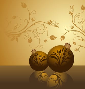 Illustration floral background with christmas balls - vector