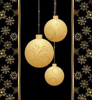 Illustration cute Christmas card with gold balls - vector