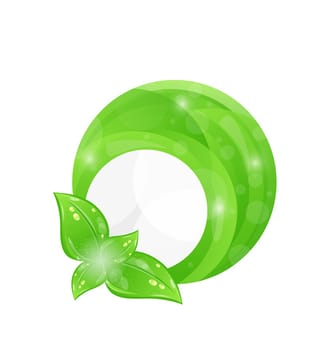 Illustration green round frame with leaf elements, eco background - vector