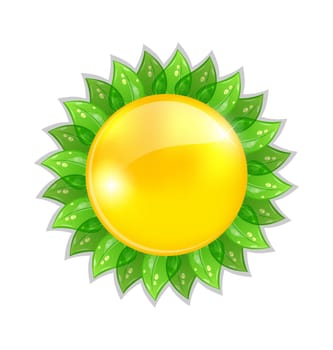 Illustration abstract sun with leaves isolated on white background - vector