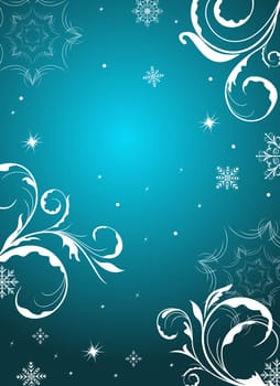 Illustration winter floral background with snowflake - vector