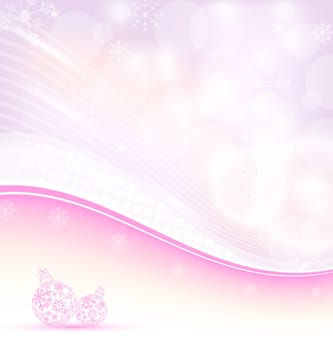 Illustration Christmas wavy background with snowflakes and balls - vector