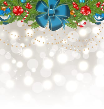 Illustration Christmas glowing background with holiday decoration - vector