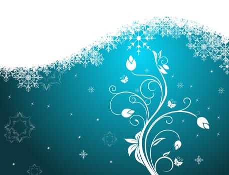 Illustration winter floral background with snowflake - vector