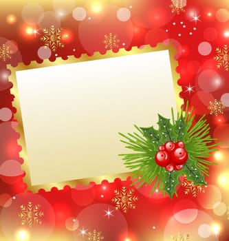 Illustration Christmas card with mistletoe and pine - vector