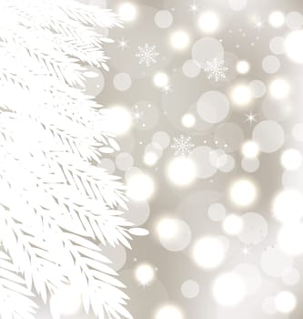 Illustration abstract winter glowing background with fur-tree - vector