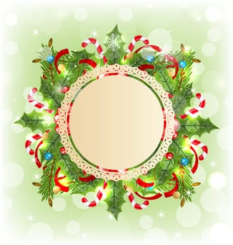 Illustration Christmas holiday decoration with greeting card - vector