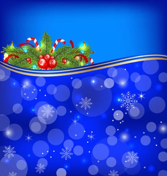 Illustration Christmas glowing background with holiday decoration - vector